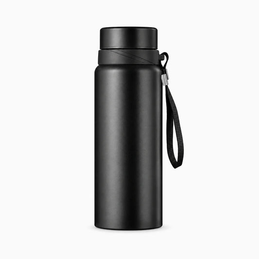 Gourde qui garde le froid 1 litre en acier inoxydable noir avec bouchon hermétique