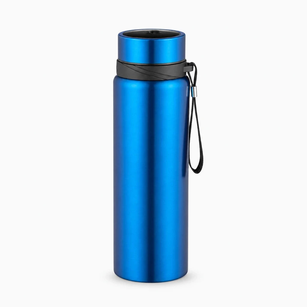 Bouteille isotherme argentée 1 litre conservant boissons chaudes et froides