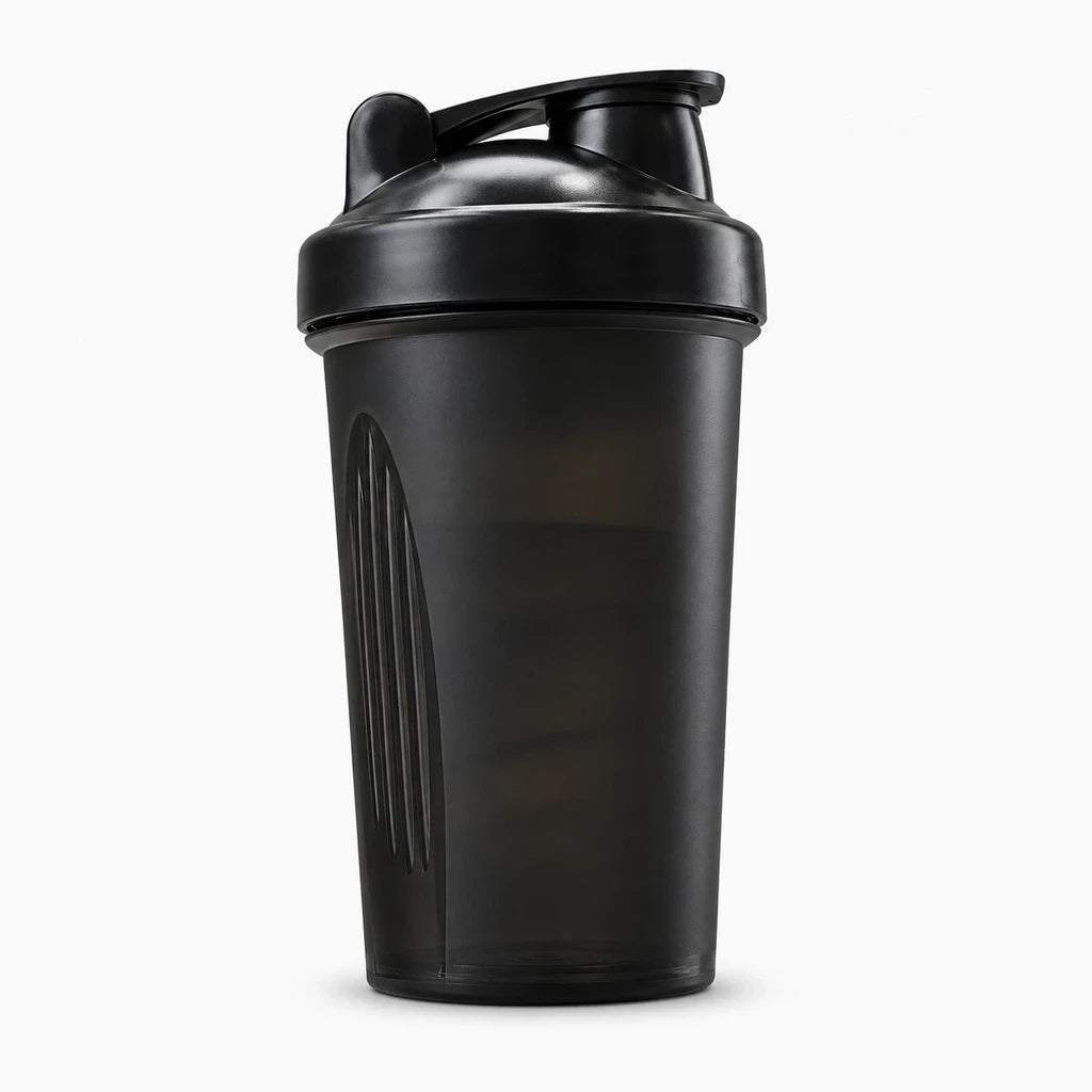 Gourde shaker noir avec bouchon anti-fuite et boule mélangeuse intégrée