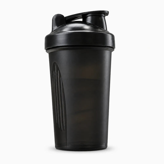 Gourde shaker noir avec bouchon anti-fuite et boule mélangeuse intégrée