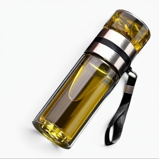 Gourde thé verre double paroi avec compartiment infuseur amovible