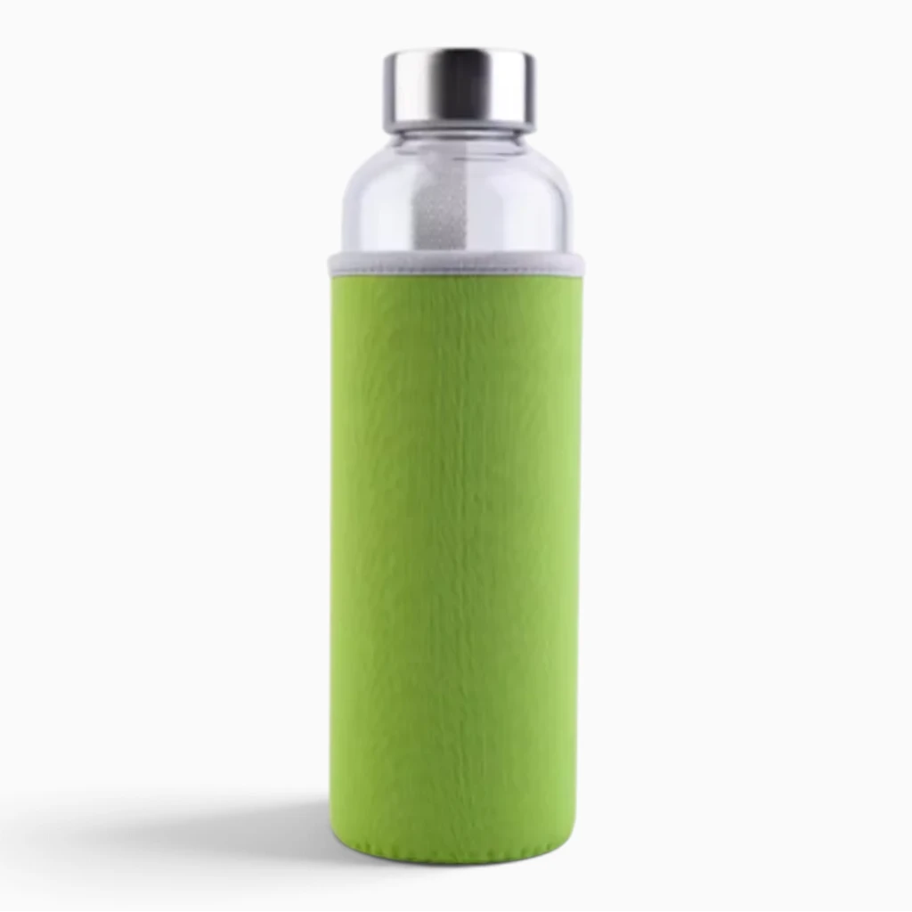 Gourde transparente avec bouchon et détail du corps en verre clair