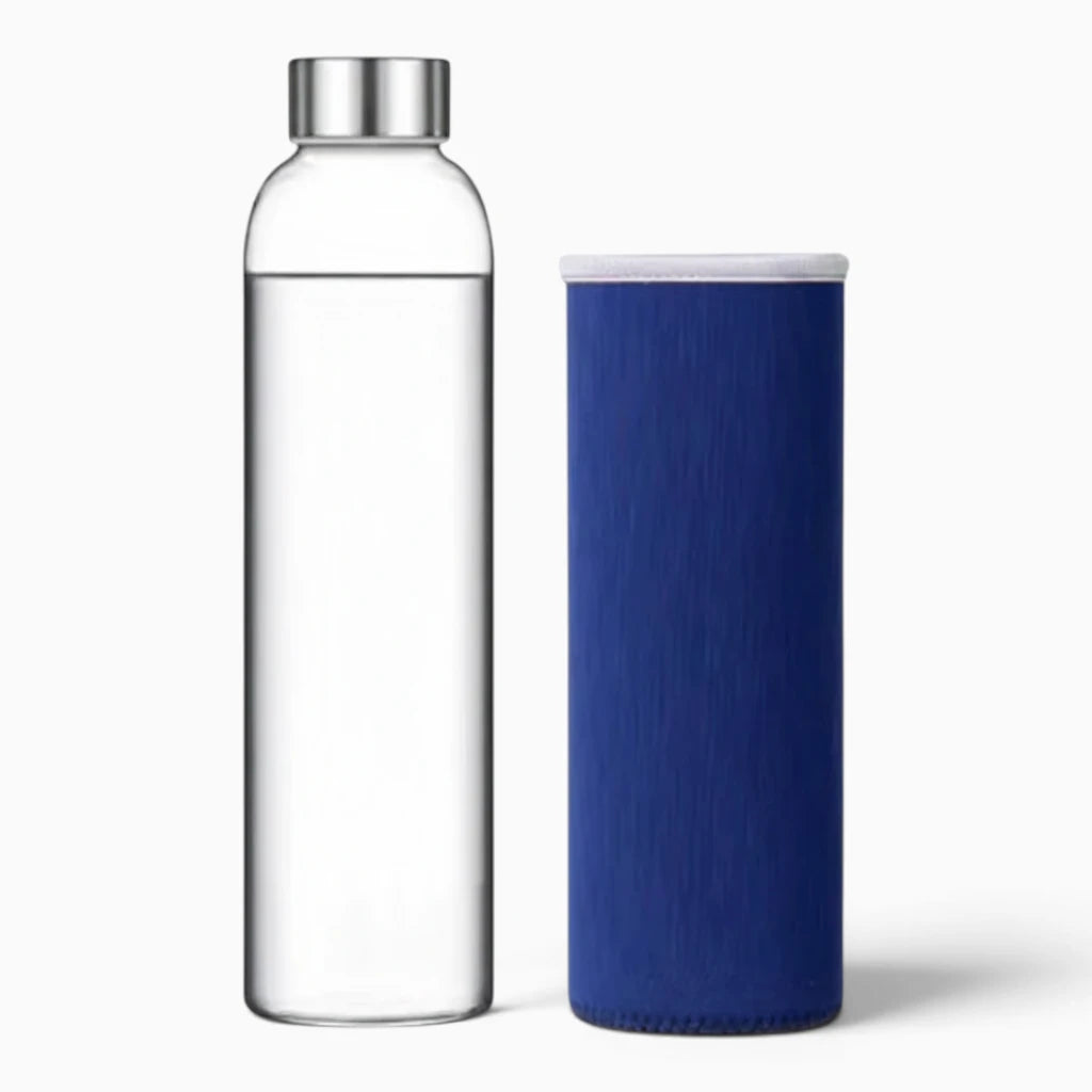 Bouteille d'eau en verre 550 ml adaptée aux trajets quotidiens, vision frontale