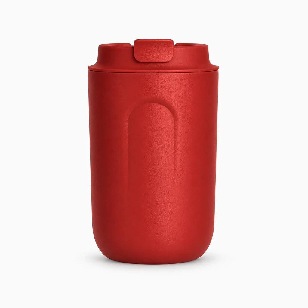 Gobelet isolé rouge avec fermeture étanche et poignée ergonomique