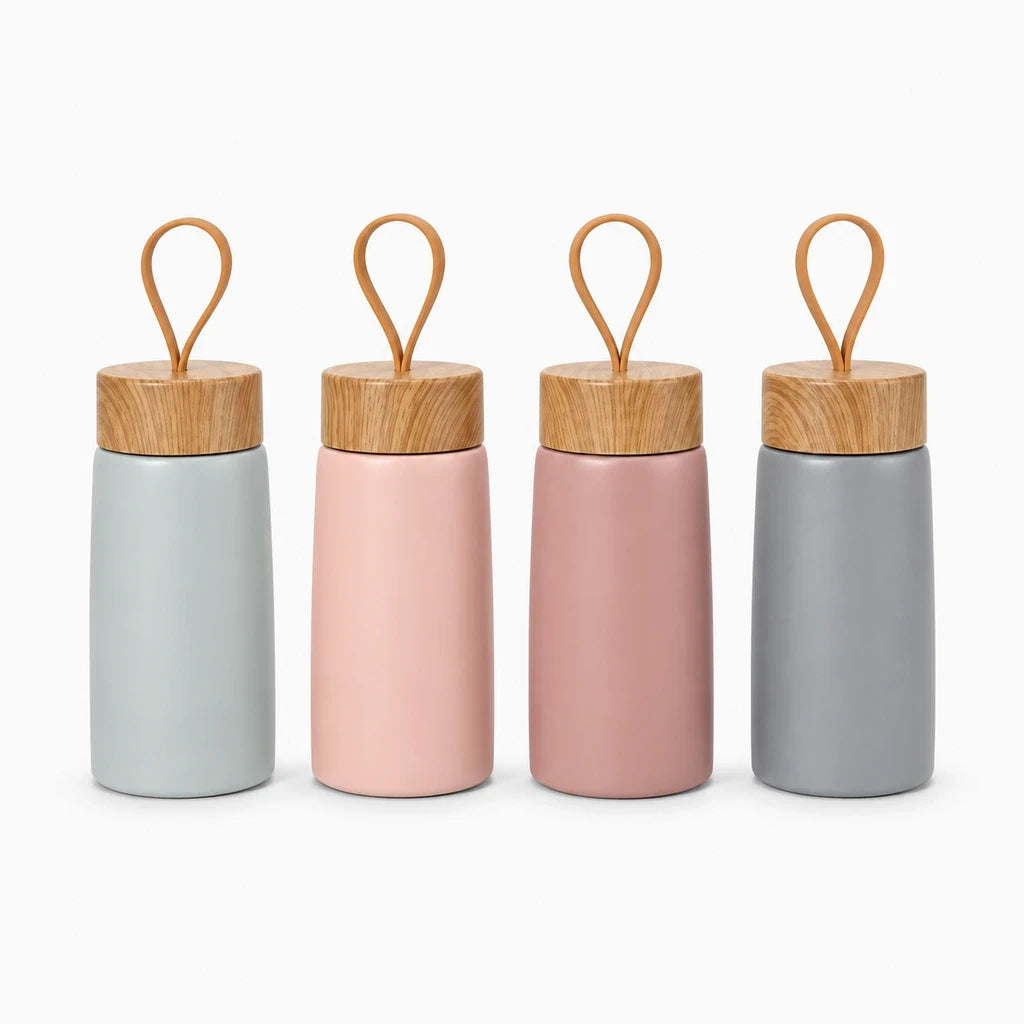 Mug isolé compact en acier inoxydable, coloris rose, glissière sac facile