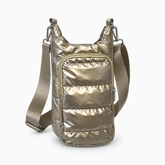 Porte gourde bandoulière en nylon noir avec sangle réglable et poche avant