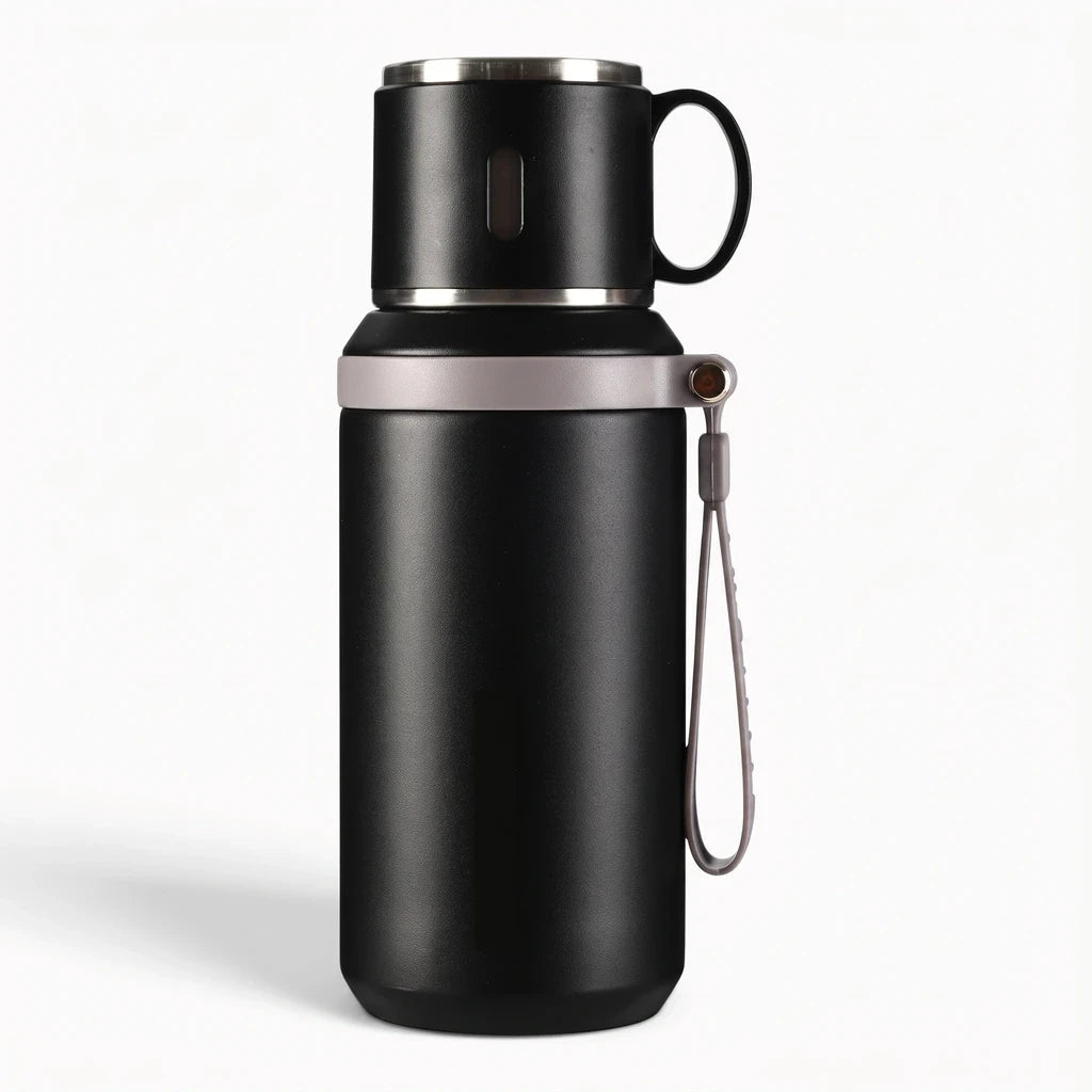 Thermos café professionnel 600 ml en acier inoxydable noir avec bouchon anti-fuite