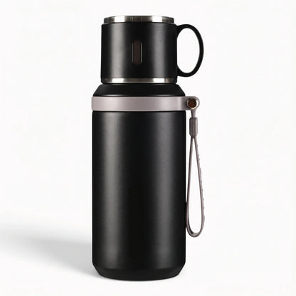 Thermos café professionnel 600 ml en acier inoxydable noir avec bouchon anti-fuite