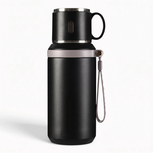 Thermos café professionnel 600 ml en acier inoxydable noir avec bouchon anti-fuite