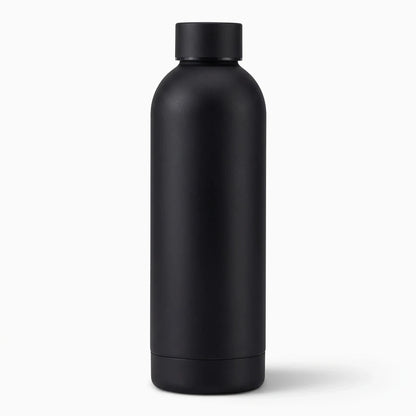 Flacon isotherme noir en acier inoxydable, design ergonomique pour transport nomade