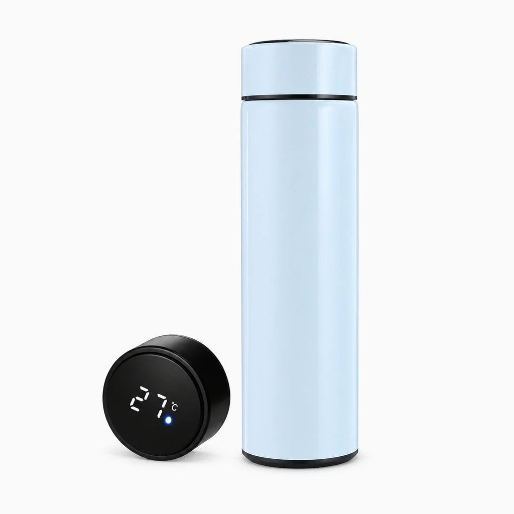 Gourde thermos publicité 500 ml paroi isolée, écran digital température bouchon, six teintes au choix
